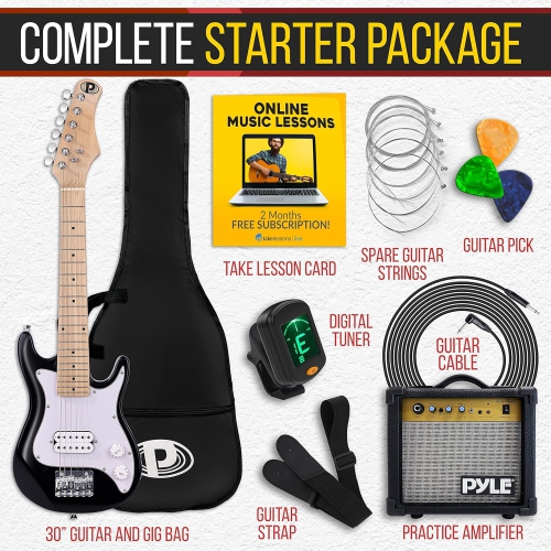 Pyle 6-String Kids Electric Guitar Includes Amplifier with Accessory Kit, Right