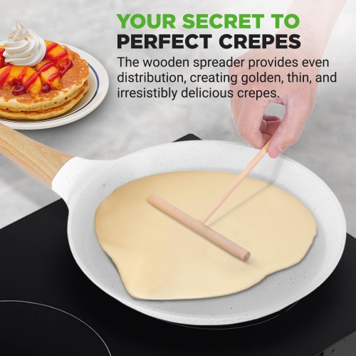 NutriChef 9.45” Non-Stick Crepe Pan with Wooden Spreader, Durable Marble Coated Dosa Pan, Bakelite Handle and Induction Bottom, PFOA/PFOS Free,