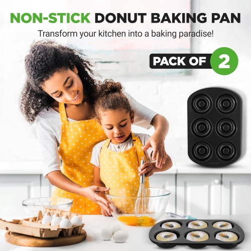 NutriChef Nonstick Donut Pans for Baking | 6 Durable & Easy to Clean Doughnut Molds | Fits Full-Sized Doughnuts | Oven Safe Up To 450F | Bake Perfect