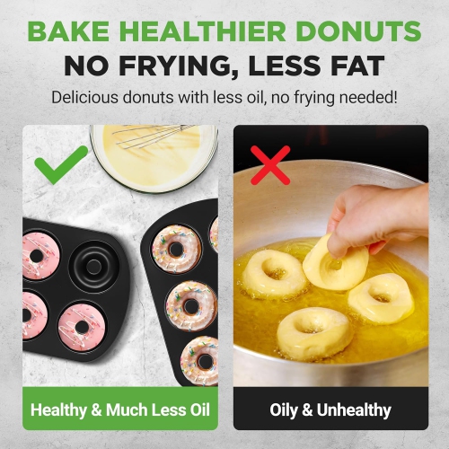 NutriChef Nonstick Donut Pans for Baking | 6 Durable & Easy to Clean Doughnut Molds | Fits Full-Sized Doughnuts | Oven Safe Up To 450F | Bake Perfect