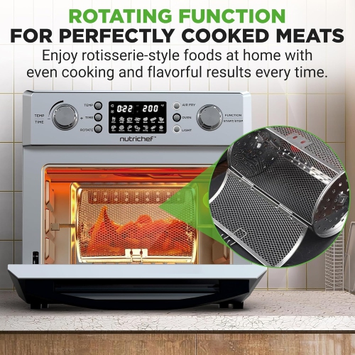 NutriChef 26L Electric Air Fryer Oven | 1700W Countertop Rotisserie & Air Fryer | 360° Rotating Feature | 10 Digital Menu Presets | Includes Drip
