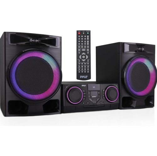 Chaîne stéréo CD PYLE avec Bluetooth, lecture MP3/DVD/CD, lecteur CD à deux ports USB avec haut-parleurs, minichaîne stéréo noire avec haut-parleur