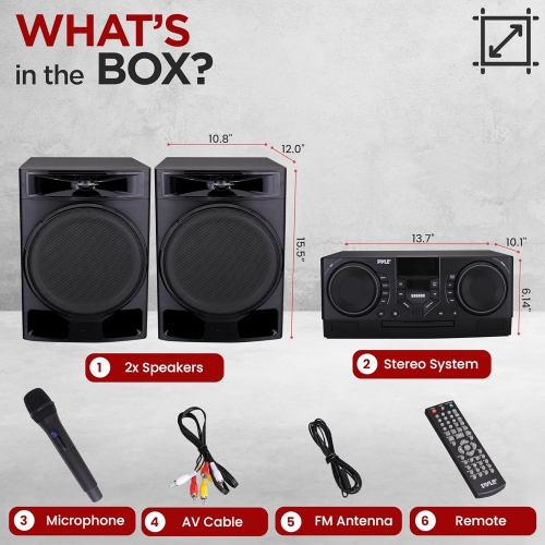 Chaîne stéréo CD PYLE avec Bluetooth, lecture MP3/DVD/CD, lecteur CD à deux ports USB avec haut-parleurs, minichaîne stéréo noire avec haut-parleur