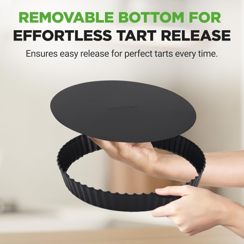 Moules à tarte ronds NutriChef 2 | Plateaux à tarte en acier au carbone de 9&nbsp;po avec base amovible | Distribution de chaleur antiadhésive et