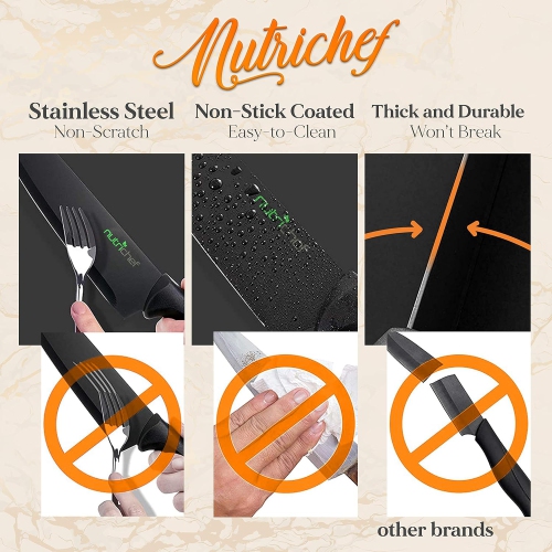 NutriChef 7 Piece Kitchen Knife Set - Stainless Steel Kitchen Precision Knives Set w/ 5 Knives & Bonus Sharpener, Acrylic Block Stand - Cutting