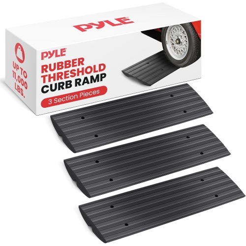 Pyle Car Driveway Adjustable Curb Ramps - 3 Pack Heavy Duty Rubber Threshold Ramp Kit Set -For Loading Dock, Garage, Sidewalk, Truck, Scooter, Bike
