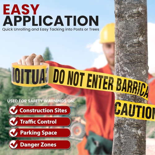 pyle 12 Pieces Yellow Caution Do Not Enter Tape Set - 656 Foot Long Tape Roll Suitable for a Wide Range of Applications, Including Roadworks, Events,