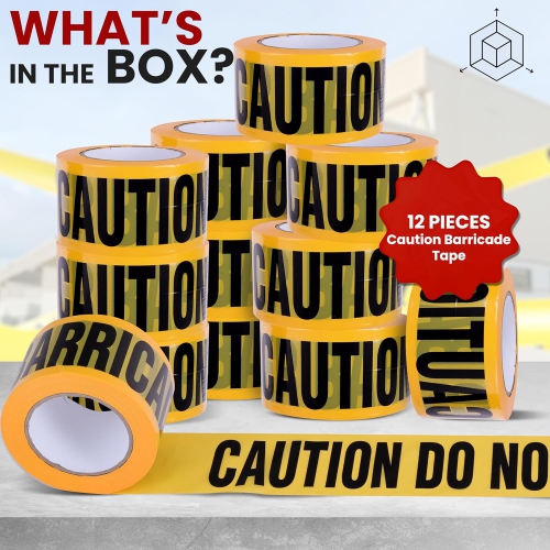 pyle 12 Pieces Yellow Caution Do Not Enter Tape Set - 656 Foot Long Tape Roll Suitable for a Wide Range of Applications, Including Roadworks, Events,