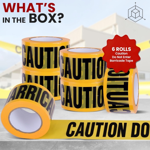 pyle 6 Pieces Yellow Caution Do Not Enter Tape Set - 656 Foot Long Tape Roll Suitable for a Wide Range of Applications, Including Roadworks, Events,