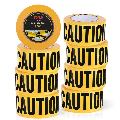 pyle 8 Pieces Yellow Caution Do Not Enter Tape Set - 656 Foot Long Tape Roll Suitable for a Wide Range of Applications, Including Roadworks, Events,