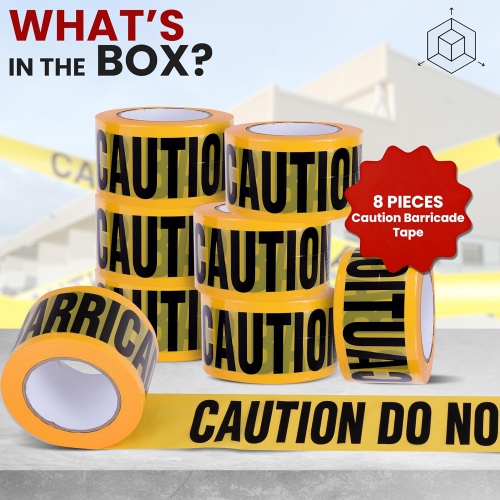 pyle 8 Pieces Yellow Caution Do Not Enter Tape Set - 656 Foot Long Tape Roll Suitable for a Wide Range of Applications, Including Roadworks, Events,