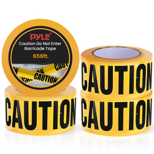 pyle 4 Pieces Yellow Caution Do Not Enter Tape Set - 656 Foot Long Tape Roll Suitable for a Wide Range of Applications, Including Roadworks, Events,
