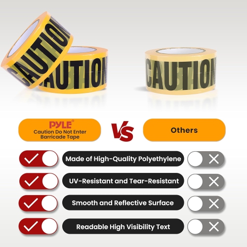 pyle 4 Pieces Yellow Caution Do Not Enter Tape Set - 656 Foot Long Tape Roll Suitable for a Wide Range of Applications, Including Roadworks, Events,