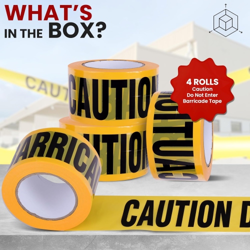 pyle 4 Pieces Yellow Caution Do Not Enter Tape Set - 656 Foot Long Tape Roll Suitable for a Wide Range of Applications, Including Roadworks, Events,