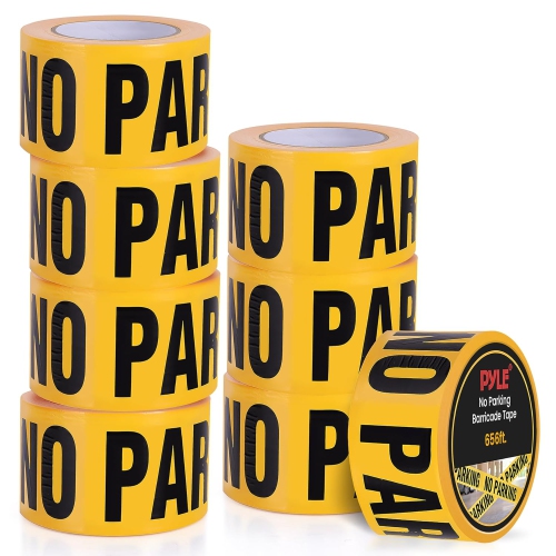 pyle 8 Pieces Safety Yellow No Parking Barricade Tape Set - 656 Foot Long Tape Roll Suitable for a Wide Range of Applications, Including Roadworks,