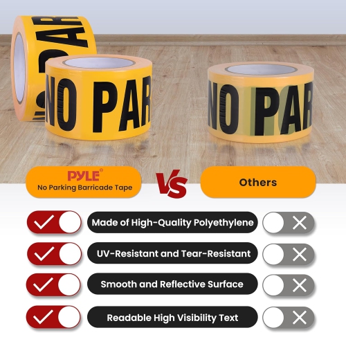 pyle 8 Pieces Safety Yellow No Parking Barricade Tape Set - 656 Foot Long Tape Roll Suitable for a Wide Range of Applications, Including Roadworks,
