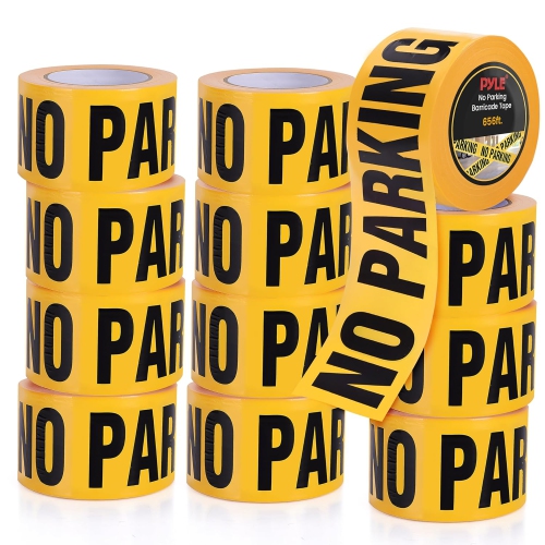 pyle 12 Pieces Safety Yellow No Parking Barricade Tape Set - 656 Foot Long Tape Roll Suitable for a Wide Range of Applications, Including Roadworks,