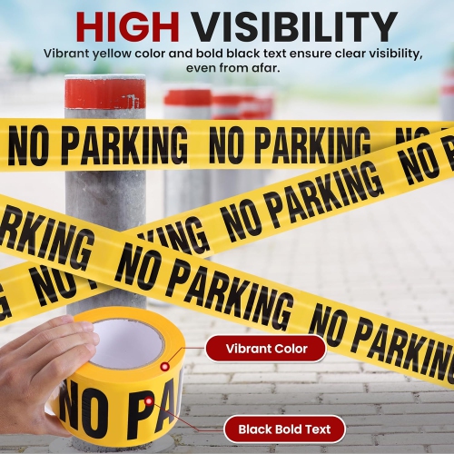 pyle 12 Pieces Safety Yellow No Parking Barricade Tape Set - 656 Foot Long Tape Roll Suitable for a Wide Range of Applications, Including Roadworks,