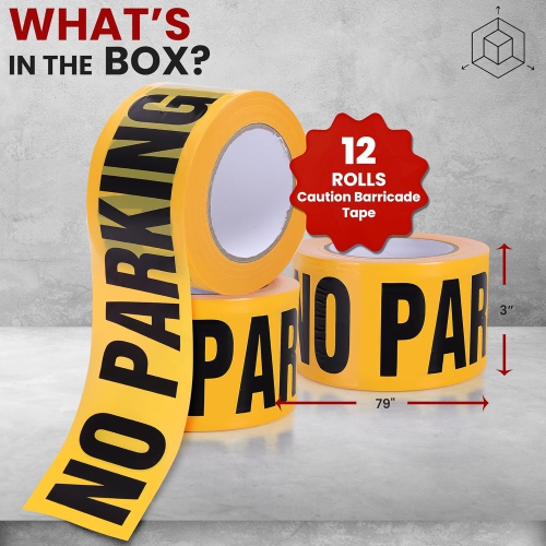 pyle 12 Pieces Safety Yellow No Parking Barricade Tape Set - 656 Foot Long Tape Roll Suitable for a Wide Range of Applications, Including Roadworks,