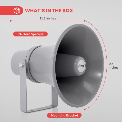 Pyle Indoor Outdoor PA Horn Speaker - 9.7 Inch 20-Watt Power Compact Loud Sound Megaphone w/ 400Hz-5KHz Frequency, 8 Ohm, 70V Transformer, Mounting