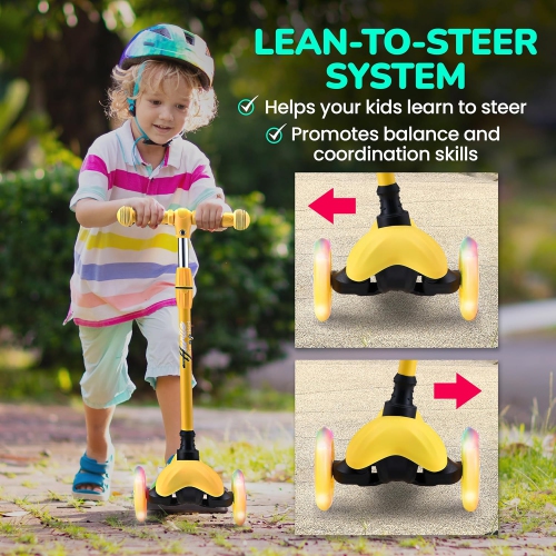 Trottinette pour enfants Mini de Hurtle - Trottinette légère à 3 roues avec roues lumineuses LED, antidérapante, plaisir intérieur/extérieur à