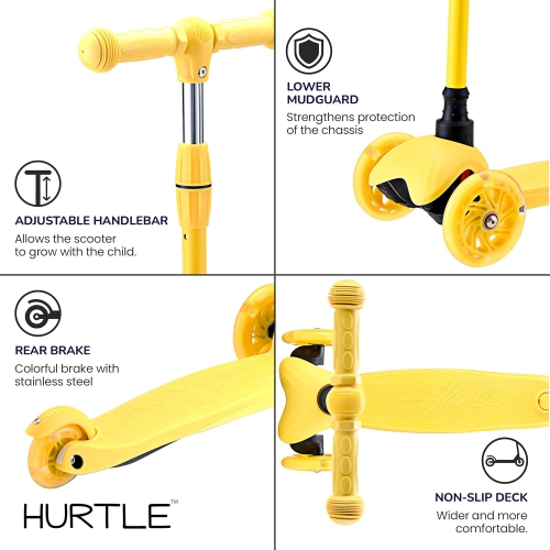Trottinette pour enfants Mini de Hurtle - Trottinette légère à 3 roues avec roues lumineuses LED, antidérapante, plaisir intérieur/extérieur à