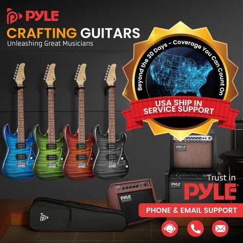 Pyle Electric Guitar Kit with Amp, Full Size Instrument with Humbucker Pickups, Guitarra Electrica Amplifier and Beginner Bundle Accessories, 39" Red