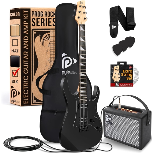 Pyle Prog Rock EG Series Electric Guitar with Amp Kit, 39" Full Size with Dual Humbucker Pickups, Low Profile Neck and Solid Paulownia Body, Premium
