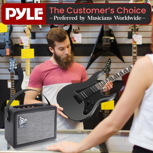 Pyle Prog Rock EG Series Electric Guitar with Amp Kit, 39" Full Size with Dual Humbucker Pickups, Low Profile Neck and Solid Paulownia Body, Premium