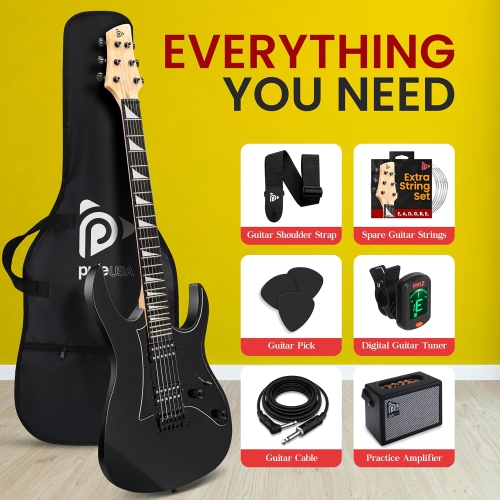Pyle Prog Rock EG Series Electric Guitar with Amp Kit, 39" Full Size with Dual Humbucker Pickups, Low Profile Neck and Solid Paulownia Body, Premium