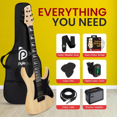 Pyle Prog Rock EG Series Electric Guitar with Amp Kit, 39" Full Size with Dual Humbucker Pickups, Low Profile Neck and Solid Paulownia Body, Premium