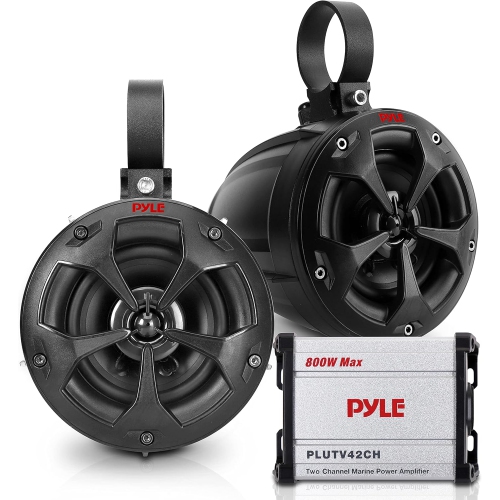 Pyle Waterproof Off-Road Speakers with Amplifier - 4 Inch 800W 2-Channel Marine Grade Waketower Speakers System Full Range Outdoor Audio Stereo
