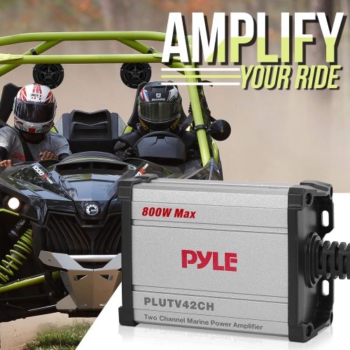 Pyle Waterproof Off-Road Speakers with Amplifier - 4 Inch 800W 2-Channel Marine Grade Waketower Speakers System Full Range Outdoor Audio Stereo