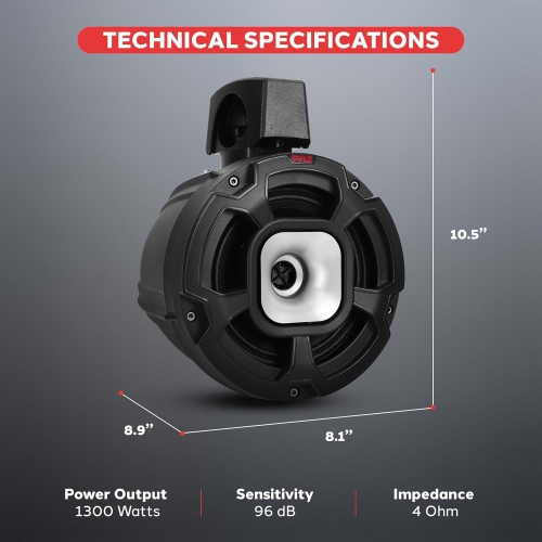 6.5’’ Water-Resistant Marine Speakers - UTV Compact PowerSport Vehicle Speaker System - 1300 WATT - 2-Way Full Range Stereo Sound Reproduction, Pyle