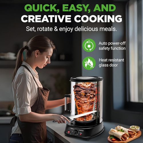 NutriChef Vertical Rotating Turkey & Shawarma Oven | Rotisserie, Shawarma, & Kebab Machine | Stain-Resistant, Energy-Efficient | Heat-Resistant Door