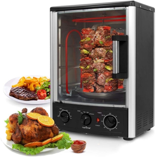 Nutrichef Vertical Countertop Oven with Rotisserie, Bake, Broil, & Kebab Rack Functions - Adjustable Settings - 2 Shelves - 1500W - Thanksgiving
