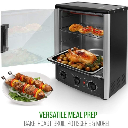Nutrichef Vertical Countertop Oven with Rotisserie, Bake, Broil, & Kebab Rack Functions - Adjustable Settings - 2 Shelves - 1500W - Thanksgiving