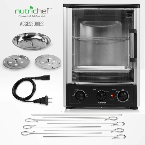 Nutrichef Vertical Countertop Oven with Rotisserie, Bake, Broil, & Kebab Rack Functions - Adjustable Settings - 2 Shelves - 1500W - Thanksgiving