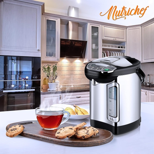NutriChef Electric Water Boiler and Warmer - 4L/4.2Qt Stainless Steel Electric Hot Water Dispenser w/Rotating Base, Auto Shut Off, Safety Lock,