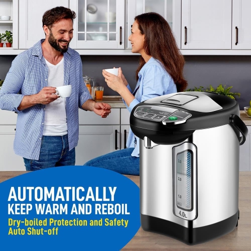 NutriChef Electric Water Boiler and Warmer - 4L/4.2Qt Stainless Steel Electric Hot Water Dispenser w/Rotating Base, Auto Shut Off, Safety Lock,