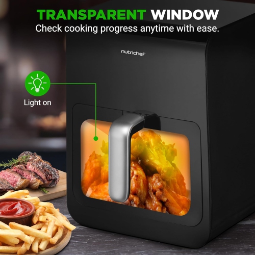 Nutrichef 6.3 QT Electric Air Fryer | 12-1 Preset Cooking Functions | Includes New Tenderizing Function | Digital Display | Transparent Window For