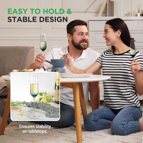 Ensemble de 2 flûtes à champagne de 9 oz de NutriChef Kitchen, soufflé à la main, verres à champagne transparents pour les fêtes, les mariages, le