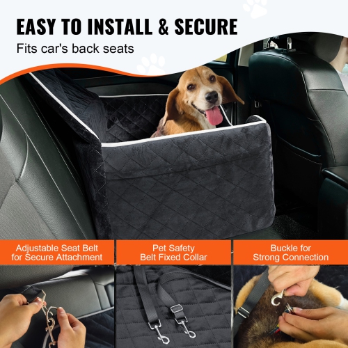 VEVOR Dog Car Seat, Dog Booster Seat for Car with A Storage Pocket, Pet Car Seat with Clip-On Safety Leash, Sponge Filling, Dog Car Bed for Medium &
