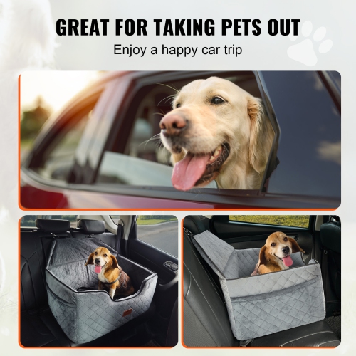 VEVOR Dog Car Seat, Dog Booster Seat for Car with A Storage Pocket, Pet Car Seat with Clip-On Safety Leash, Sponge Filling, Dog Car Bed for Medium &