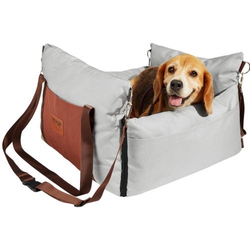 VEVOR Dog Car Seat, Waterproof Dog Booster Seat for Car with Side Handles and A Storage Pocket, Clip-On Safety Leash and PP Cotton Filling, Car Bed