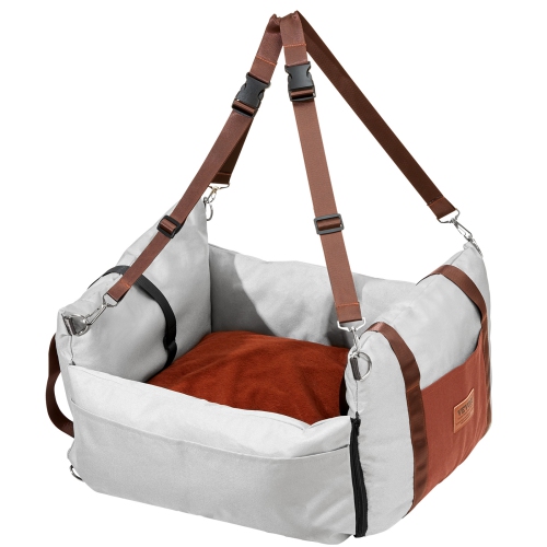 VEVOR Dog Car Seat, Waterproof Dog Booster Seat for Car with Side Handles and A Storage Pocket, Clip-On Safety Leash and PP Cotton Filling, Car Bed