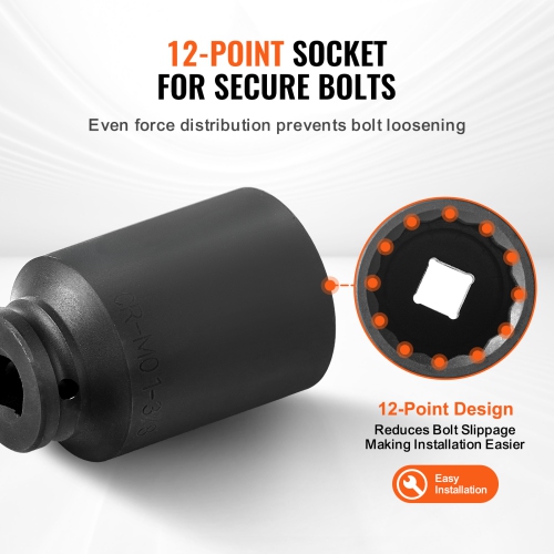 VEVOR Axle Nut Impact Socket Set, 1/2" Drive Deep 12-Point 8-Piece Metric Spindle Nut Socket Set, CR-MO Heat Treated Socket Set with Storage Case,