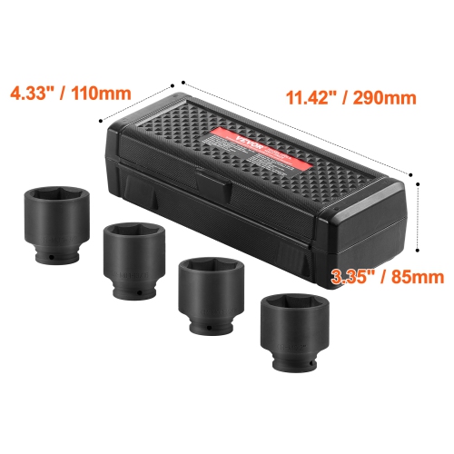 VEVOR Axle Nut Impact Socket Set, 1/2" Drive 6-Point 4-Piece SAE Spindle Nut Socket Set, CR-MO Heat Treated Large Socket Set with Storage Case,