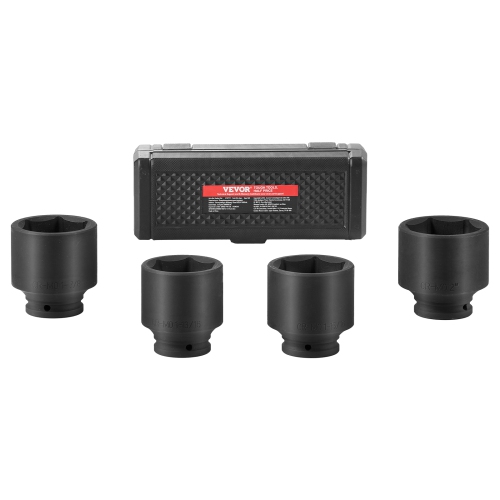 VEVOR Axle Nut Impact Socket Set, 1/2" Drive 6-Point 4-Piece SAE Spindle Nut Socket Set, CR-MO Heat Treated Large Socket Set with Storage Case,