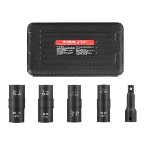 VEVOR Lug Nut Impact Socket Set, 1/2 inch Drive Metric and SAE 6-Point Flip Socket Set, 4 Total Lug Nut Sizes, CR-MO Steel Wheel Socket Set with